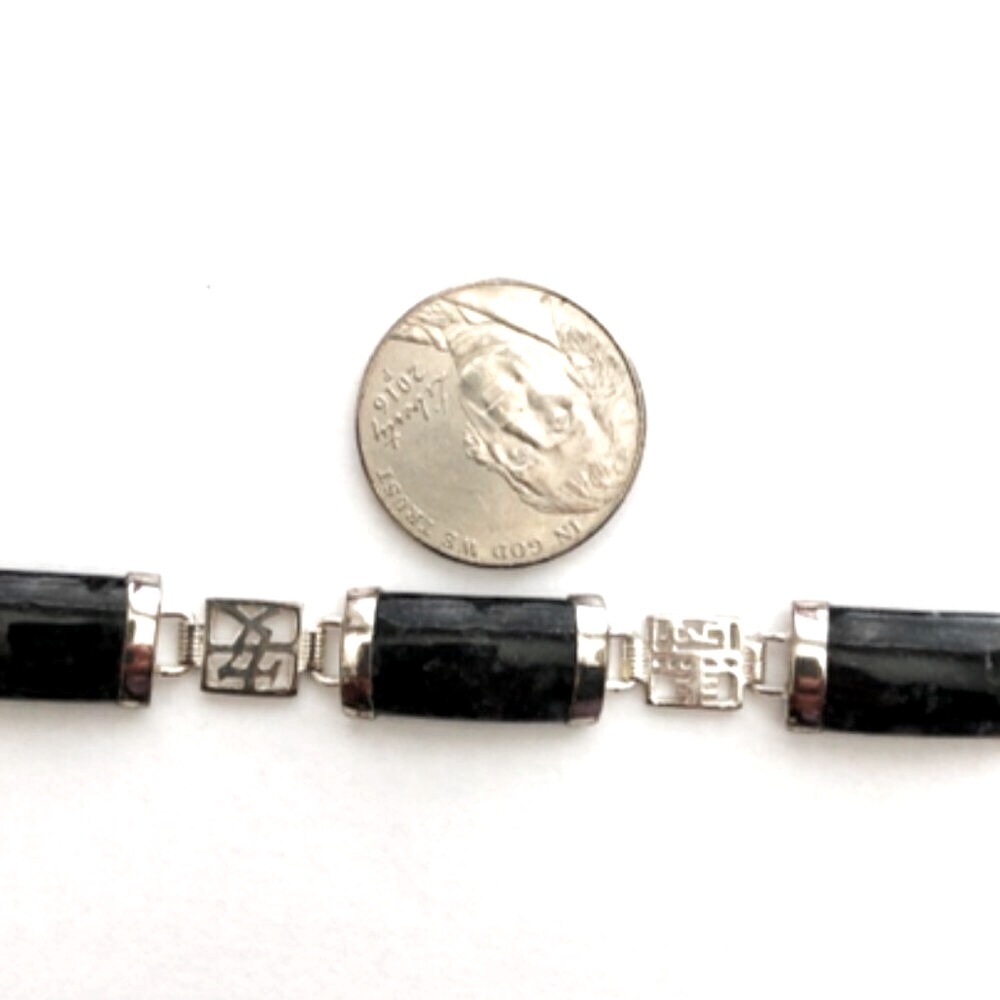 Black Jade and 925 Sterling Silver Bracelet, Asian Characters, Chinese - Picture 10 of 15